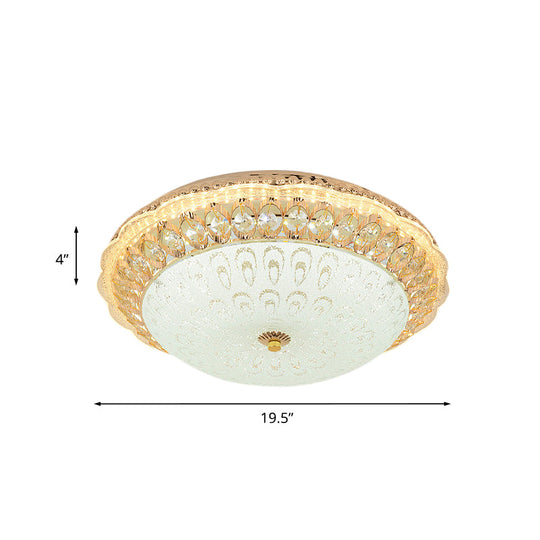 Contemporary Gold Led Flush Ceiling Light With Opal Texture Glass Shade - 16’/19.5’ Diameter