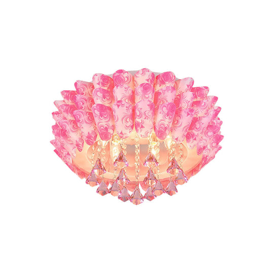Modern Crystal Blossom Flush Mount Lamp With 5 Lights - Pink/Purple Ceiling Lighting For Bedroom