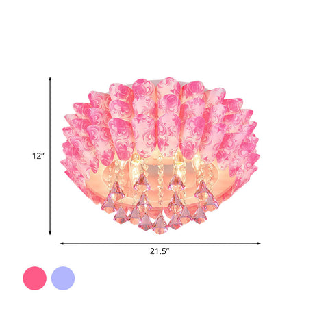 Modern Crystal Blossom Flush Mount Lamp With 5 Lights - Pink/Purple Ceiling Lighting For Bedroom