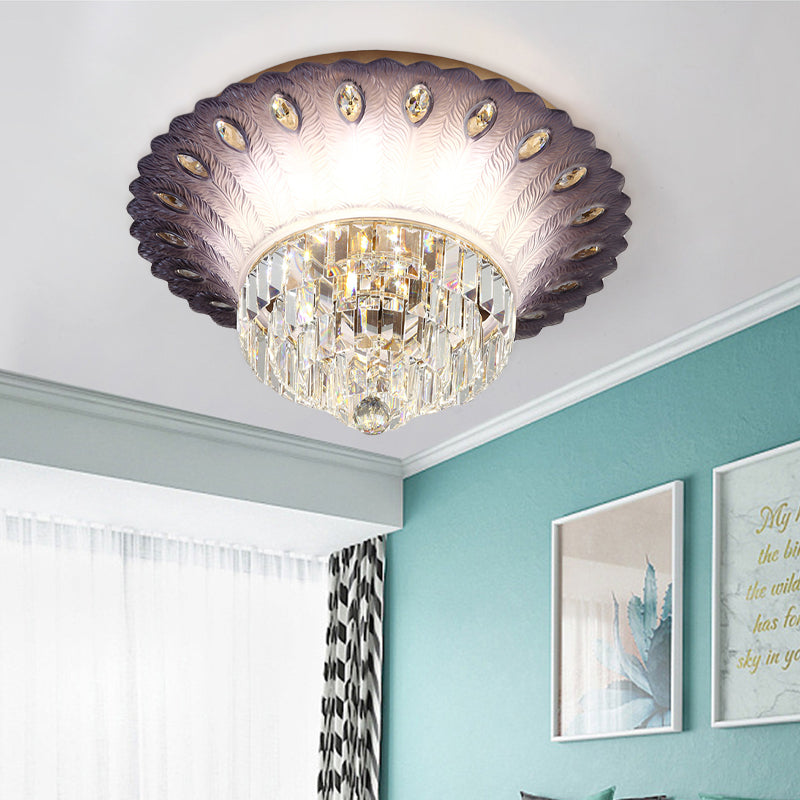 Modern Led Crystal Flush Light - Purple Tiered Round Design 19.5/23.5 Diameter Bedroom Ceiling Lamp