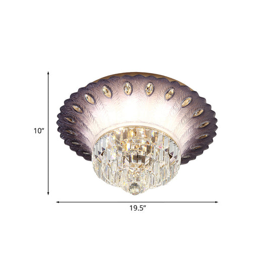 Modern Led Crystal Flush Light - Purple Tiered Round Design 19.5/23.5 Diameter Bedroom Ceiling Lamp