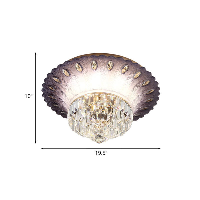 Modern Led Crystal Flush Light - Purple Tiered Round Design 19.5’/23.5’ Diameter Bedroom