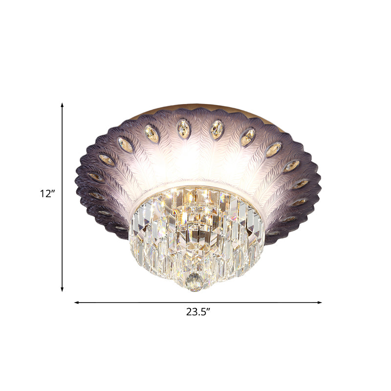 Modern Led Crystal Flush Light - Purple Tiered Round Design 19.5/23.5 Diameter Bedroom Ceiling Lamp