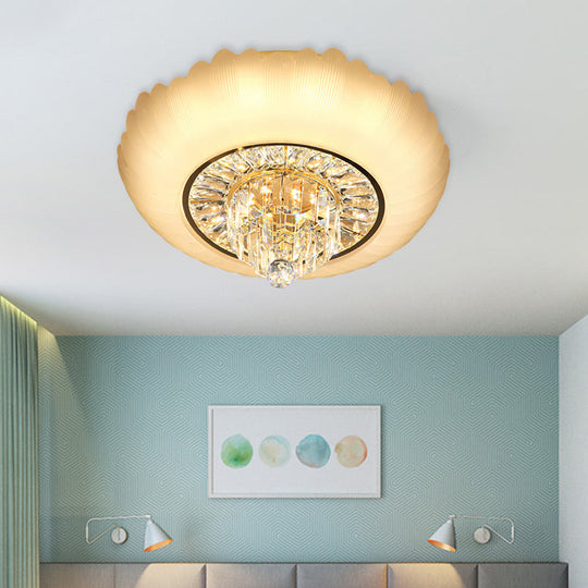 Minimal Led Crystal Flush Light Fixture With Amber Glass Shade - Ceiling Mount For Living Room