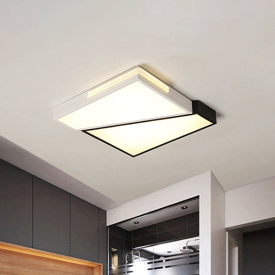 Modern Led Metal Ceiling Light For Bedroom - Warm/White Rectangular/Square Flush Mount 21.5/37.5/45