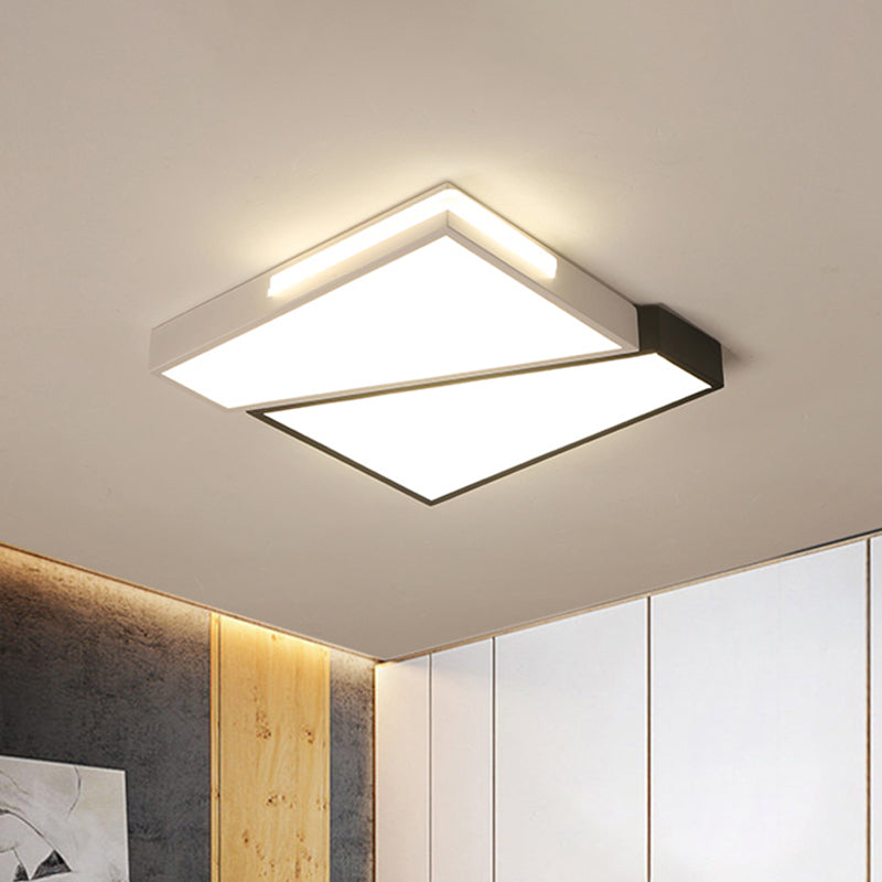Modern Led Metal Ceiling Light For Bedroom - Warm/White Rectangular/Square Flush Mount