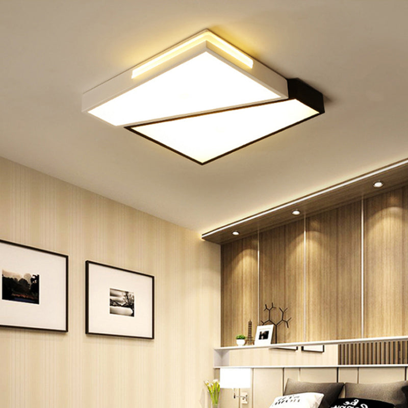 Modern Led Metal Ceiling Light For Bedroom - Warm/White Rectangular/Square Flush Mount
