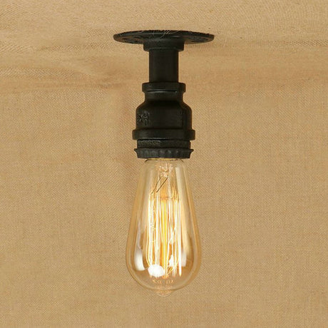 Industrial Black Metallic Mini Semi Flush Light With Bare Bulb For Corridor - 1 Piping