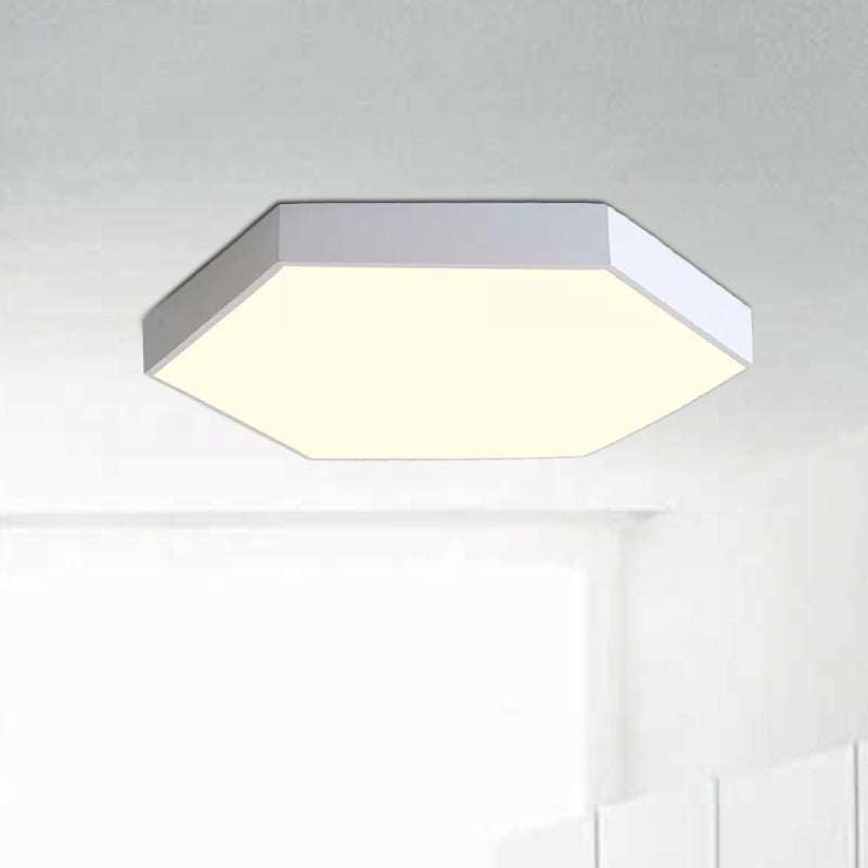 Modern Led Flush Mount With Metal Shade - Hexagon Design In Gray/Yellow/Blue White/Warm Light