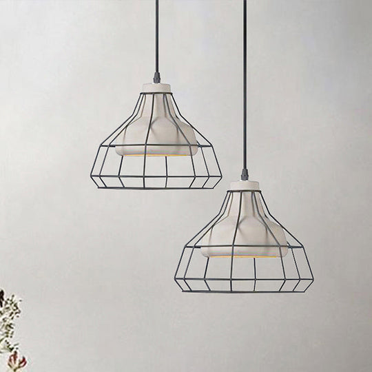 Cement Cone Suspension Light - Modernist Black Hanging Pendant Lamp With Wire-Cage Shade