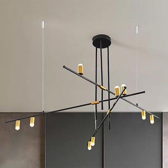 Modern Metal Rectilinear Chandelier Light: Black Ceiling Fixture (3/4/9 Lights)