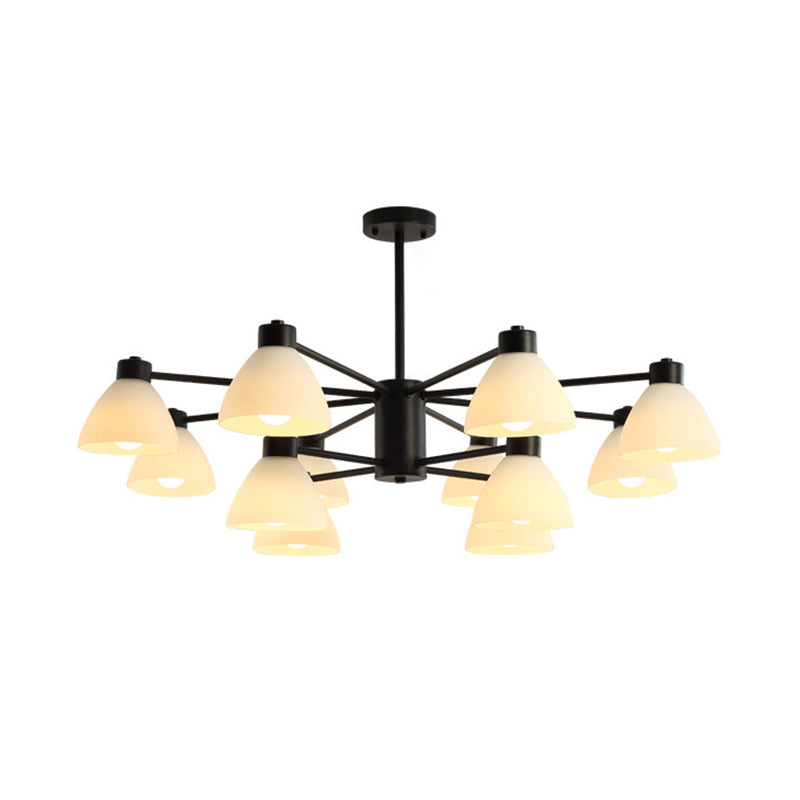 Modern Black Chandelier Lamp - 6/8/12-Head Dining Room Suspension Light With Dome White Glass Shade