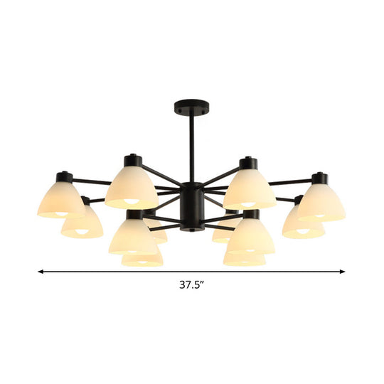 Modern Black Chandelier Lamp - 6/8/12-Head Dining Room Suspension Light With Dome White Glass Shade