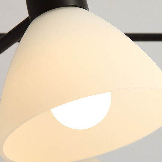 Modern Black Chandelier Lamp - 6/8/12-Head Dining Room Suspension Light With Dome White Glass Shade