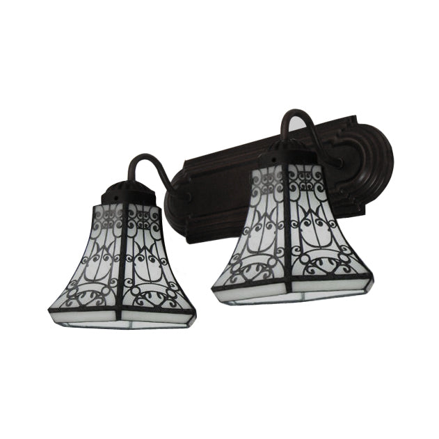 Rustic Lodge Double Wall Sconce: White Glass Bell Lighting For Living Room