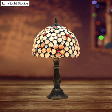 8/12 Wide Tiffany Style Bronze Shell Nightstand Lamp With Bowl-Shaped Design For Bedroom