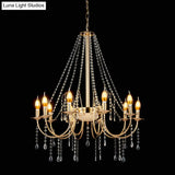 8-Light Retro Crystal Chain Hanging Chandelier With Gold Swoop Arm