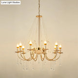 8-Light Retro Crystal Chain Hanging Chandelier With Gold Swoop Arm