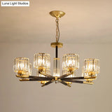 8-Light Simple Style Black And Gold Bedroom Chandelier With Crystal Rod Shade