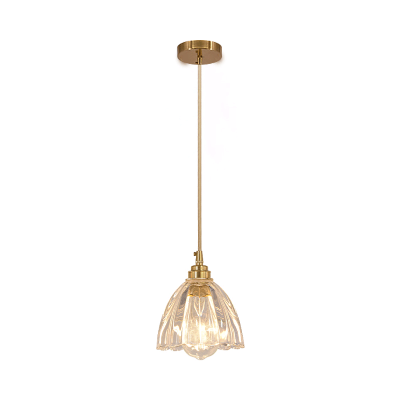 Clear Glass Bud Kitchen Pendant Light With Brass Suspension