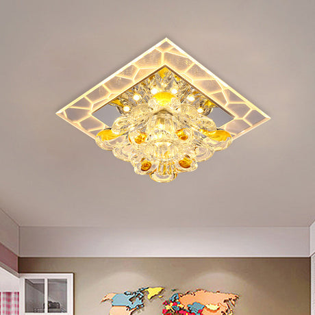 Modern Patchwork Square Acrylic Led Ceiling Lamp With Crystal Flower Shade Gold
