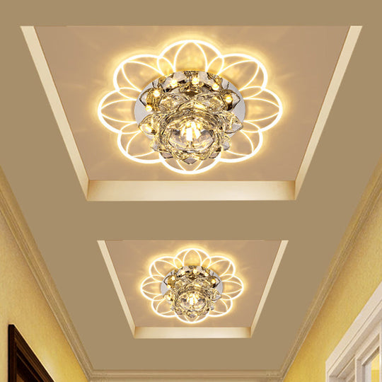 Lotus Crystal Led Ceiling Flush Mount For Hallways With Modern Blooming Design
