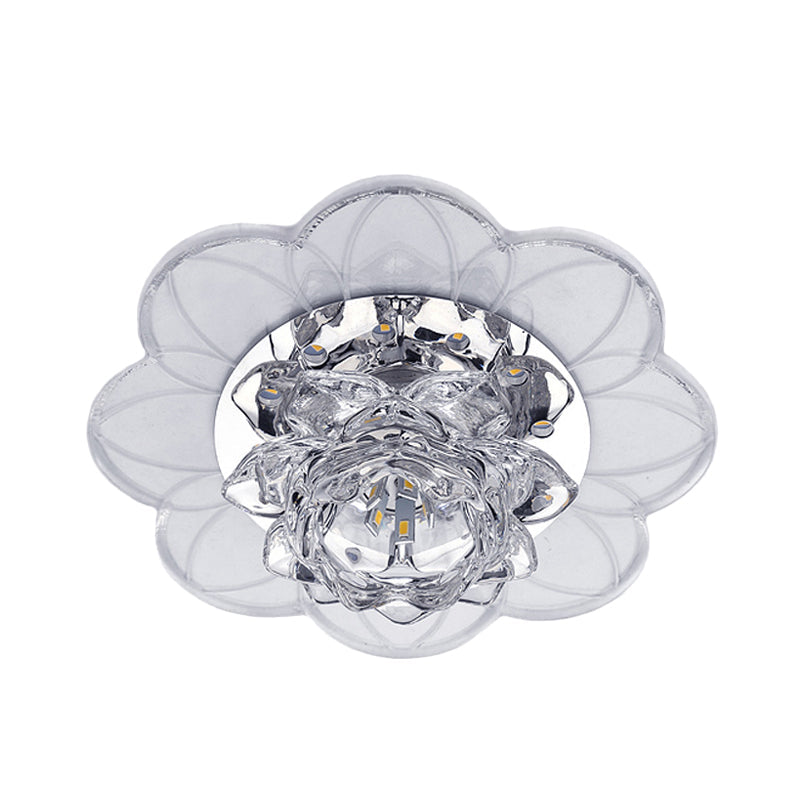 Lotus Crystal Led Ceiling Flush Mount For Hallways With Modern Blooming Design