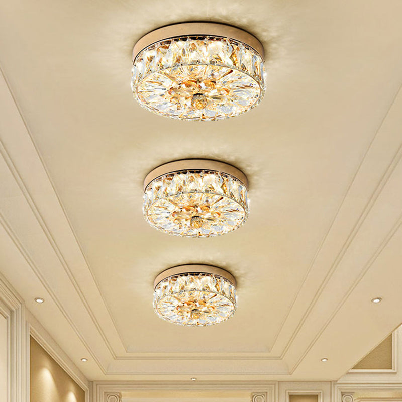 Rose Gold Mini Led Flush Ceiling Light - Beveled Crystal Round Mount Lamp 8’/10’ Width’ Or