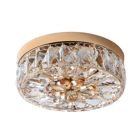 Rose Gold Mini Led Flush Ceiling Light - Beveled Crystal Round Mount Lamp 8’/10’ Width’ Or