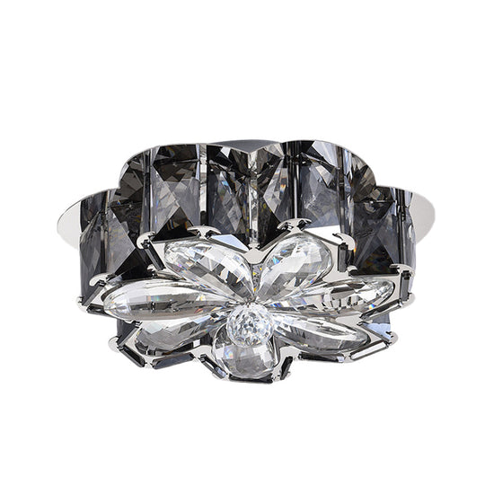 Minimalist Led Flush Mounted Ceiling Light With Flower Smoke/Amber Crystal Shade