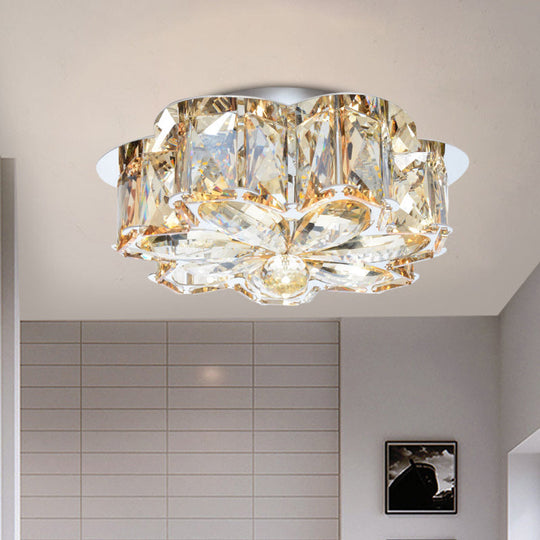 Minimalist Led Flush Mounted Ceiling Light With Flower Smoke/Amber Crystal Shade Amber