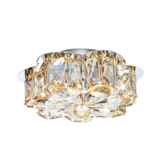 Minimalist Led Flush Mounted Ceiling Light With Flower Smoke/Amber Crystal Shade