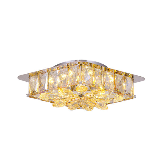 Mini Led Flush Light With Square & Flower Design – Simple Amber Or Smoke Grey Crystal Ceiling