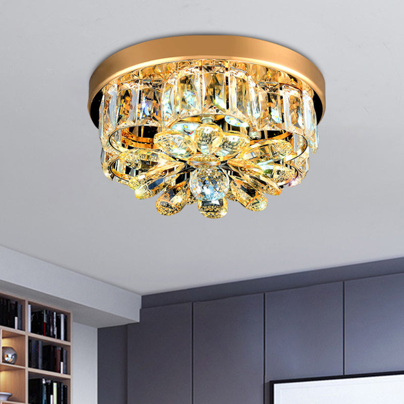Gold Beveled-Cut Crystal Led Ceiling Flush Light - Modern Style Small Flower