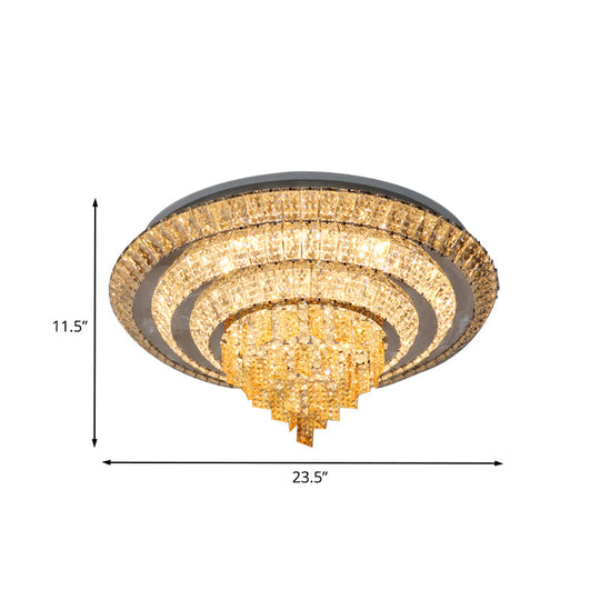 Contemporary Chrome Led Flushmount Ceiling Light With Crystal Encrusted Multi-Circle Design
