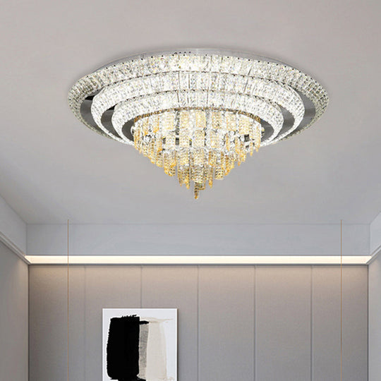 Contemporary Chrome Led Flushmount Ceiling Light With Crystal Encrusted Multi-Circle Design