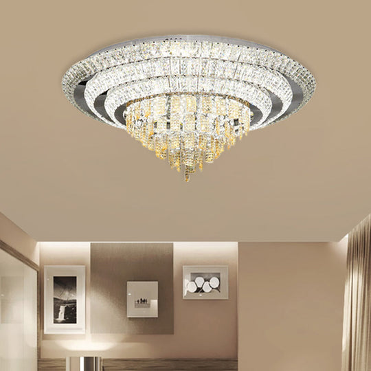 Contemporary Chrome Led Flushmount Ceiling Light With Crystal Encrusted Multi - Circle Design