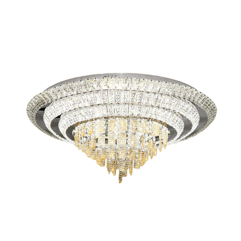 Contemporary Chrome Led Flushmount Ceiling Light With Crystal Encrusted Multi - Circle Design