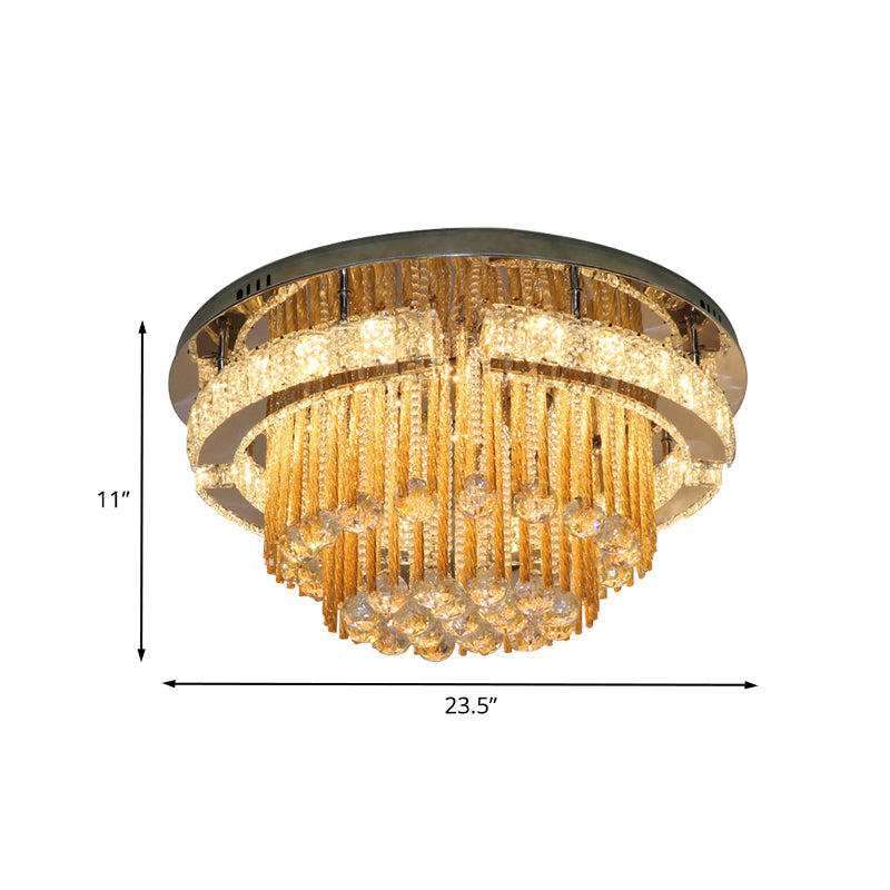 Modern Draping Crystal Lounge Led Flush Mount Ceiling Light - Polished Chrome Round/Square Fixture