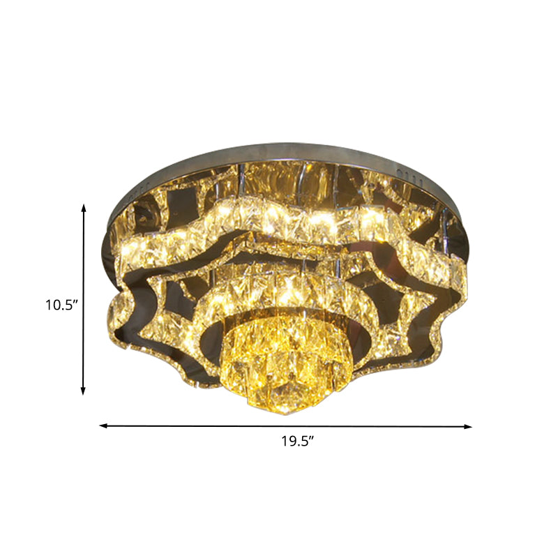 Modern Led Crystal Polished Chrome Semi Flush Ceiling Light With Tiered Scallops And