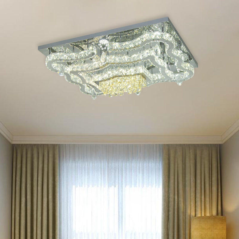 Modern Led Crystal Polished Chrome Semi Flush Ceiling Light With Tiered Scallops And