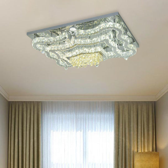Modern Led Crystal Polished Chrome Semi Flush Ceiling Light With Tiered Scallops And