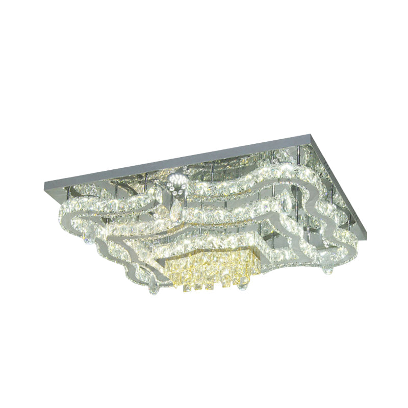 Modern Led Crystal Polished Chrome Semi Flush Ceiling Light With Tiered Scallops And