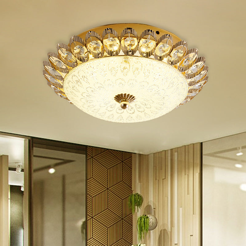 Frosted White Glass 1 - Light Flushmount Kitchen Ceiling Lighting With Traditional Gold Finish