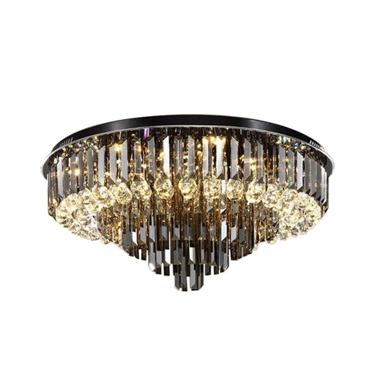 Modern Smoke Grey Crystal Flush Mount Chandelier With Drop - 5/6 Lights Ceiling Light