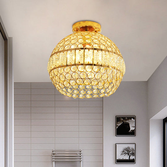 Minimalist Gold Crystal Hemisphere Ceiling Flush Mount For Dining Room - 1-Light