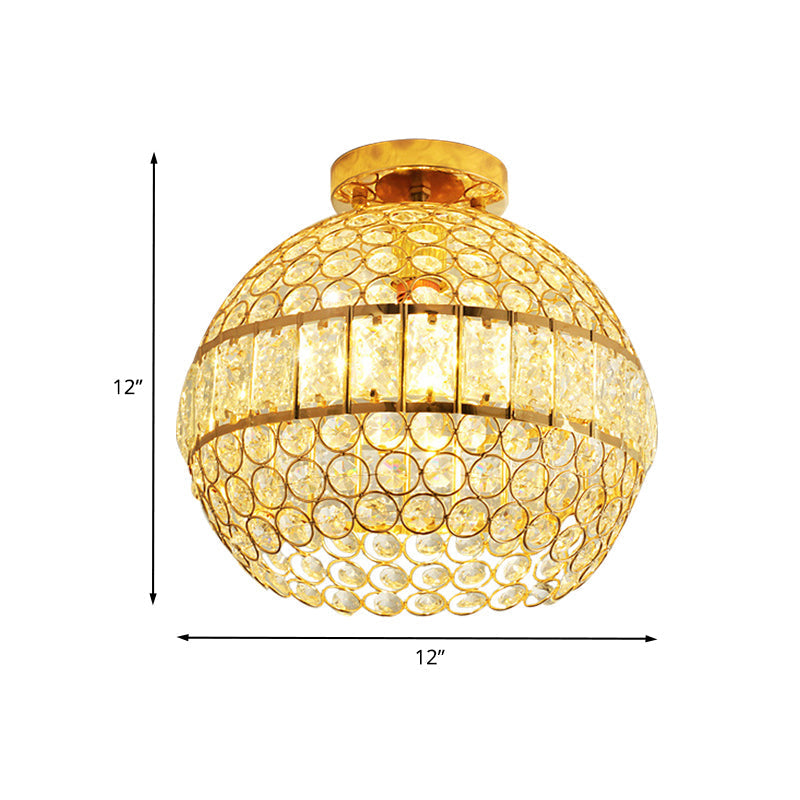 Minimalist Gold Crystal Hemisphere Ceiling Flush Mount For Dining Room - 1-Light
