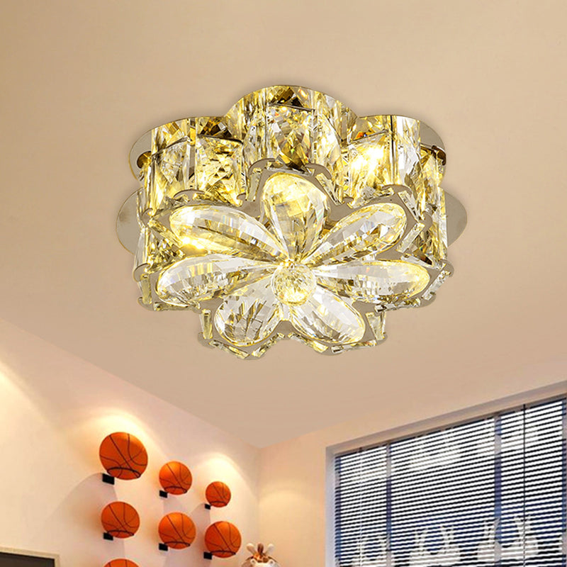 Minimalistic Crystal Flower Ceiling Lamp With Led Flush Mount Amber
