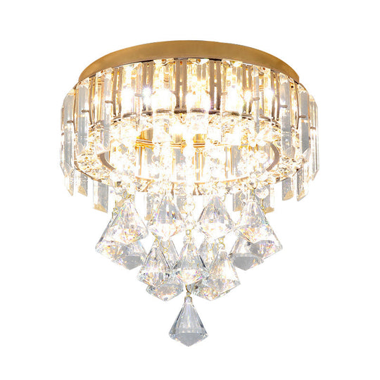 Contemporary Gold Circle K9 Crystal Ceiling Flushmount With Drape 3 Heads