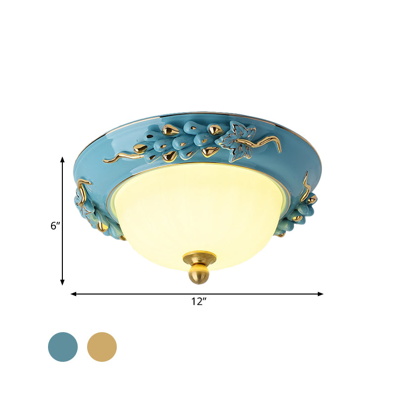 12/14 Led Dome Ceiling Mounted Farmhouse Light With Yellow/Blue Frosted Glass Flush Lamp And Grape